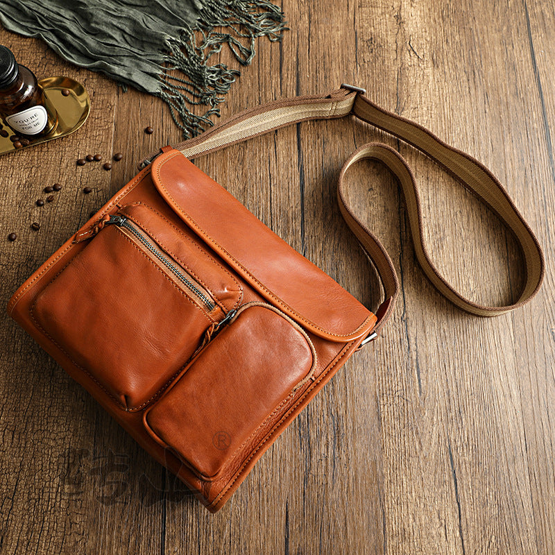 Vintage Vege Tanned Leather Motorcycle Bag for Men 32056-Handbags-Black-Free Shipping Leatheretro