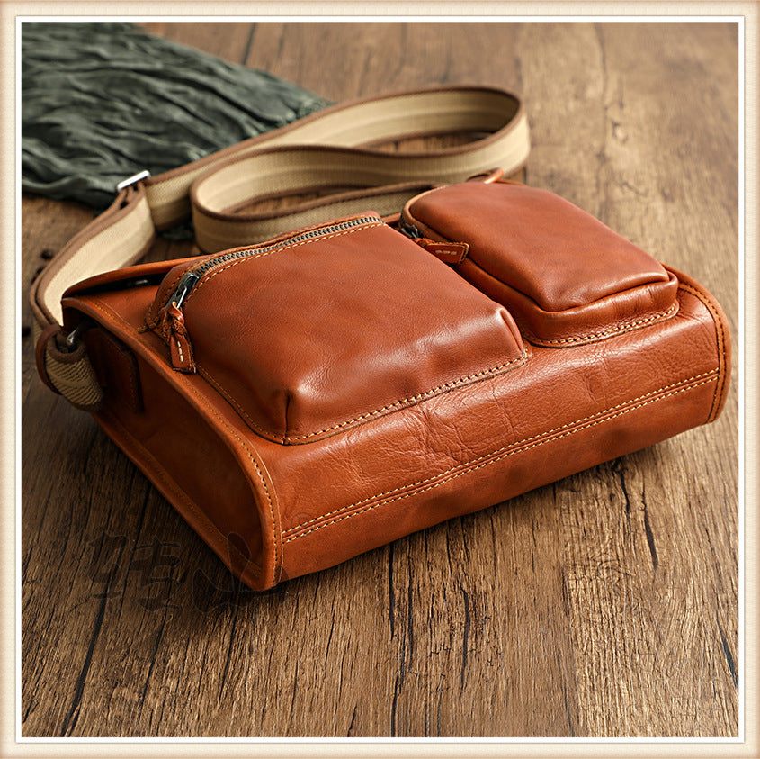 Vintage Vege Tanned Leather Motorcycle Bag for Men 32056-Handbags-Black-Free Shipping Leatheretro