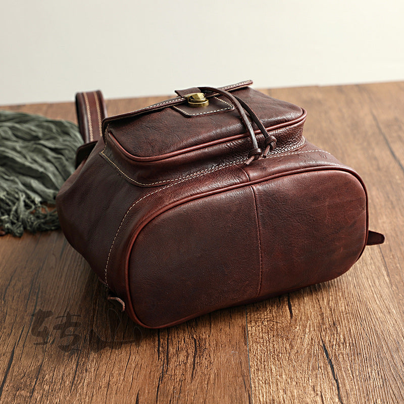 Handmade Veg Tanned Leather Backpack For Women 4301-Leather Backpack-Black-Free Shipping Leatheretro