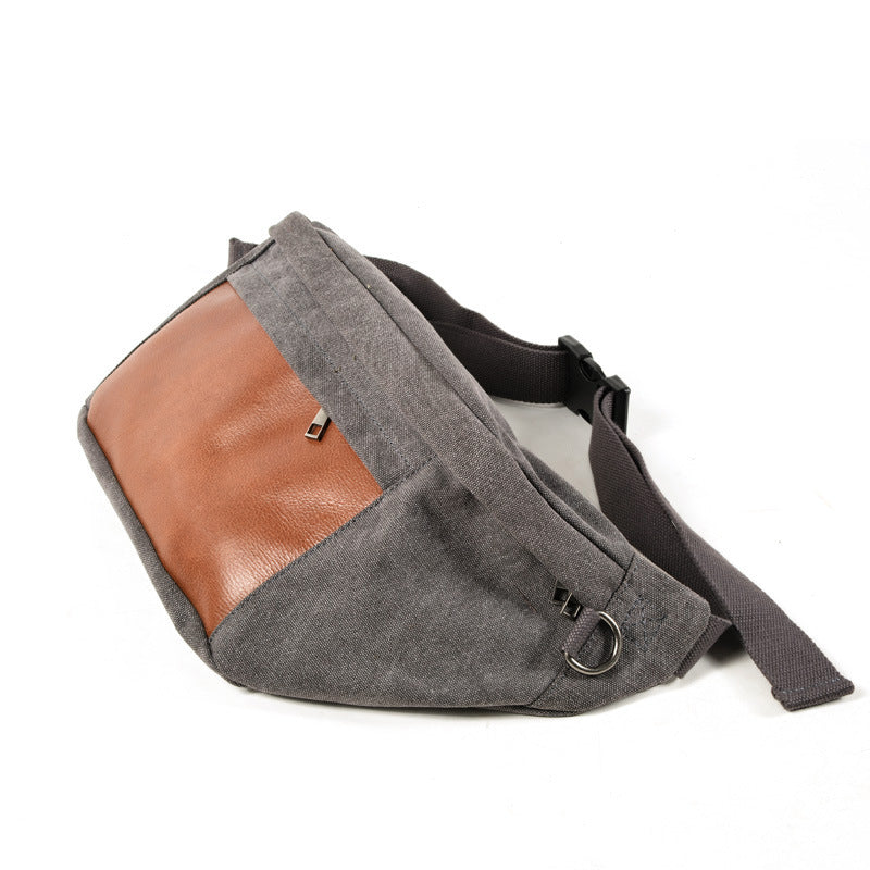 Vintage Leather Canvas Chest Bag for Men-Handbags-Dark Gray-Free Shipping Leatheretro