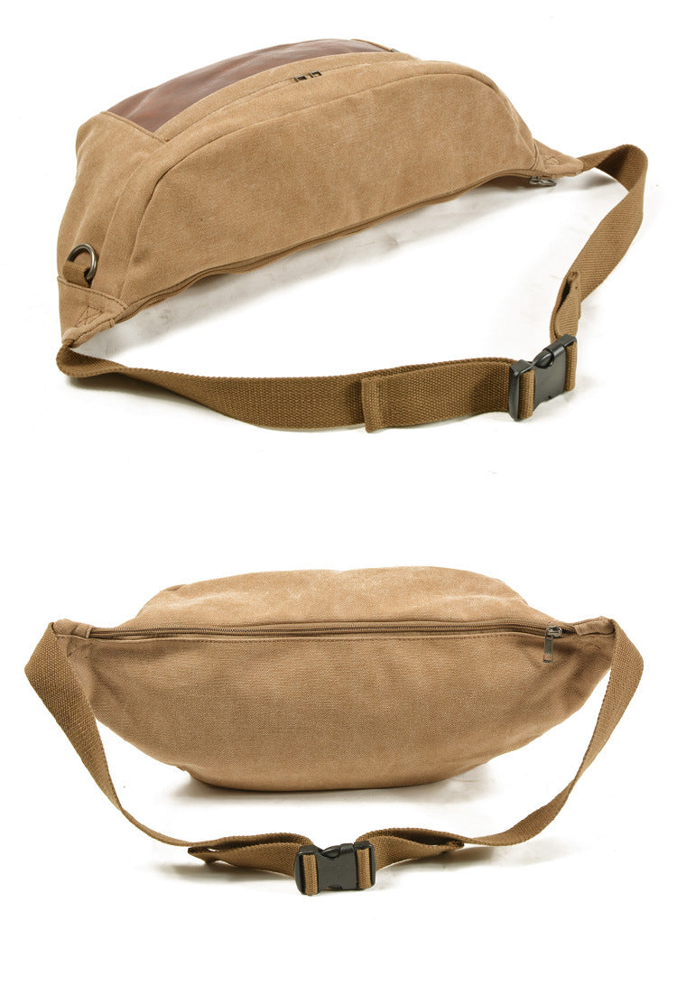Vintage Leather Canvas Chest Bag for Men-Handbags-Khaki-Free Shipping Leatheretro