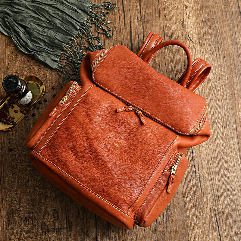 Vintage Large Storage Vege Tanned Leather Backpack 43080-Backpacks-Black-Free Shipping Leatheretro