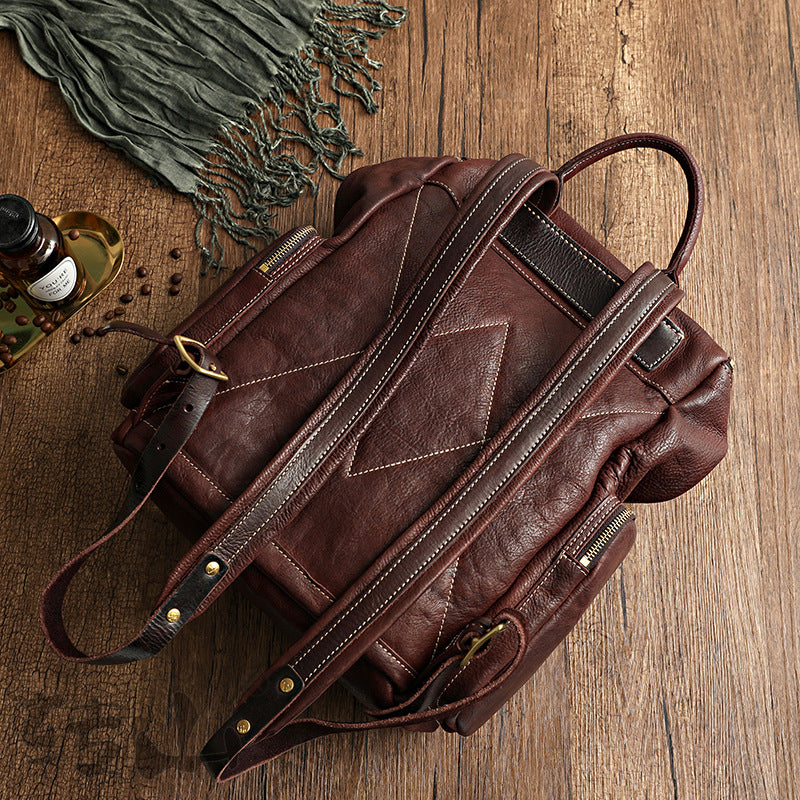 Vintage Large Storage Vege Tanned Leather Backpack 43080-Backpacks-Black-Free Shipping Leatheretro
