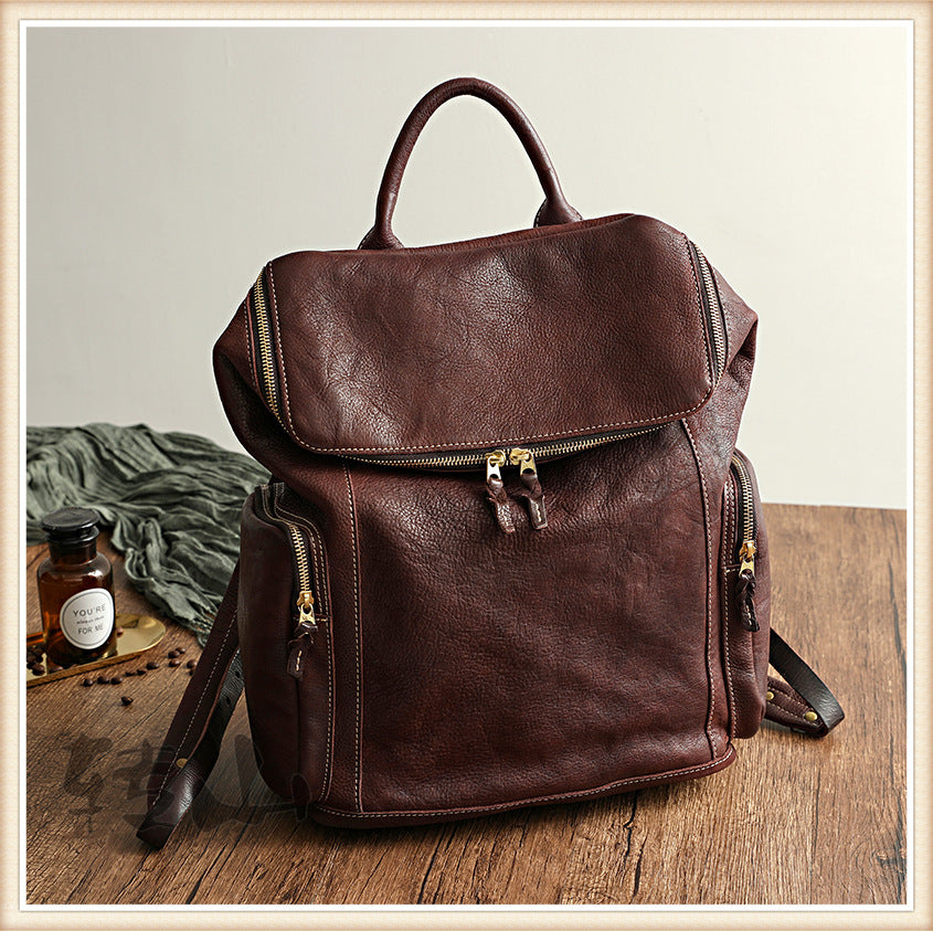 Vintage Large Storage Vege Tanned Leather Backpack 43080-Backpacks-Black-Free Shipping Leatheretro