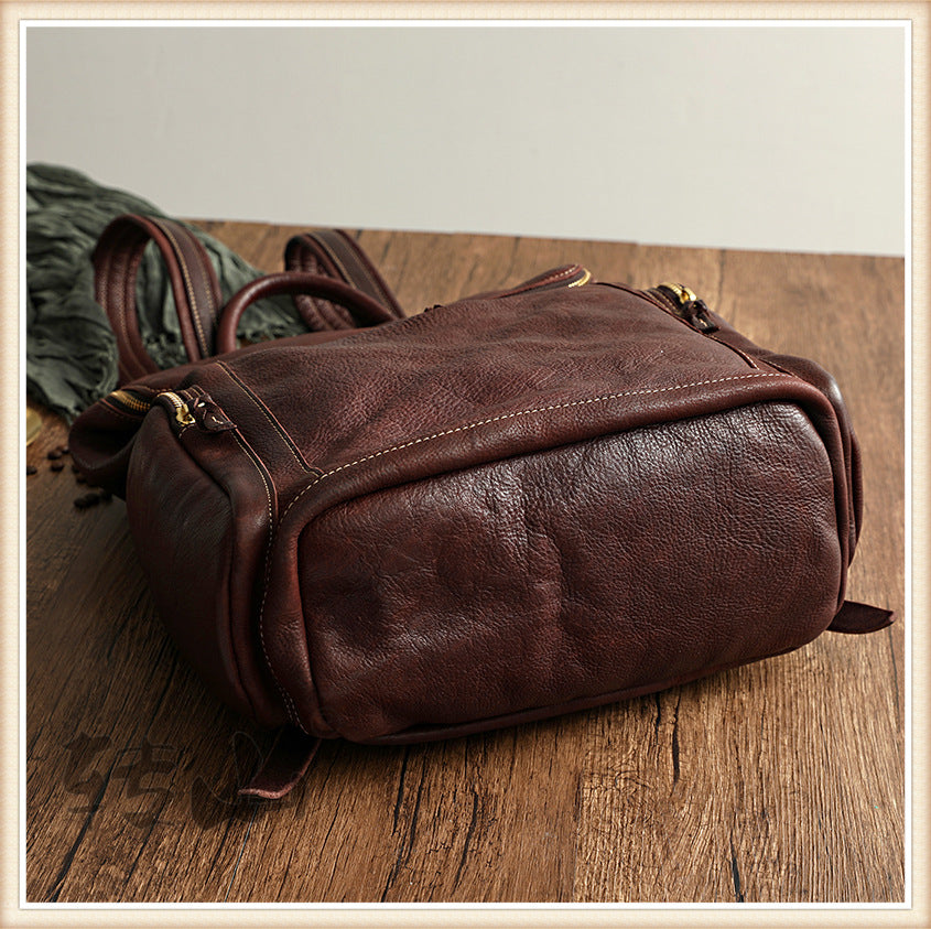 Vintage Large Storage Vege Tanned Leather Backpack 43080-Backpacks-Black-Free Shipping Leatheretro