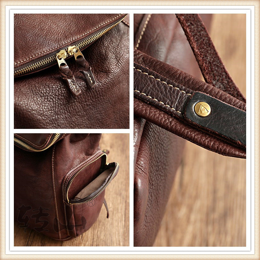 Vintage Large Storage Vege Tanned Leather Backpack 43080-Backpacks-Black-Free Shipping Leatheretro