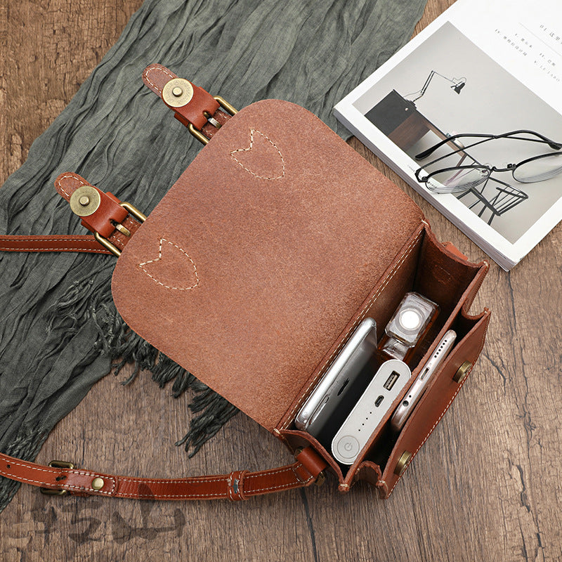 Genuine Vege Tanned Leather Shoulder Bag for Women 21021-Handbags-Black-Free Shipping Leatheretro