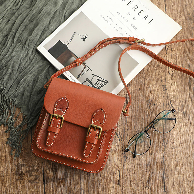 Genuine Vege Tanned Leather Shoulder Bag for Women 21021-Handbags-Black-Free Shipping Leatheretro