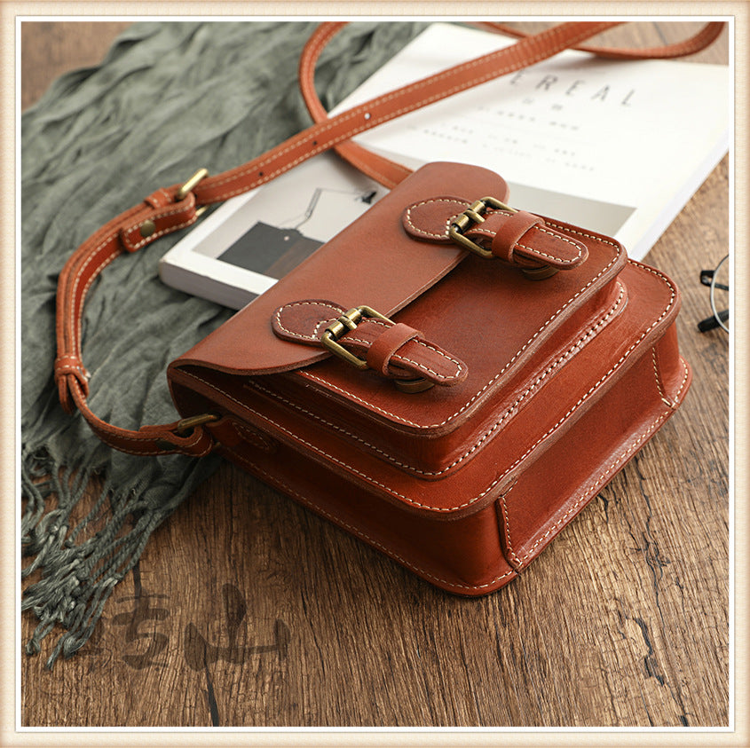 Genuine Vege Tanned Leather Shoulder Bag for Women 21021-Handbags-Black-Free Shipping Leatheretro