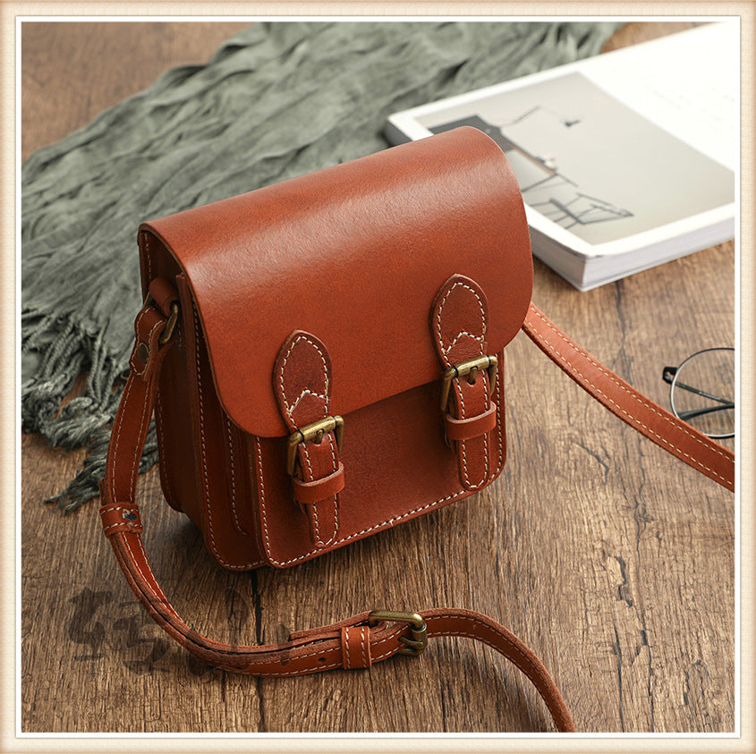 Genuine Vege Tanned Leather Shoulder Bag for Women 21021-Handbags-Black-Free Shipping Leatheretro