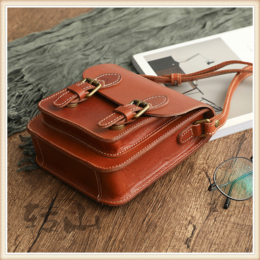 Genuine Vege Tanned Leather Shoulder Bag for Women 21021-Handbags-Black-Free Shipping Leatheretro