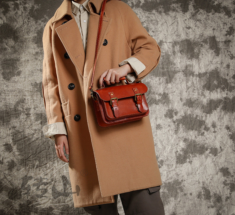 Handmade Vegetable Tanned Cambridge Leather Satchel 2025-Leather Women Bags-Red-Free Shipping Leatheretro