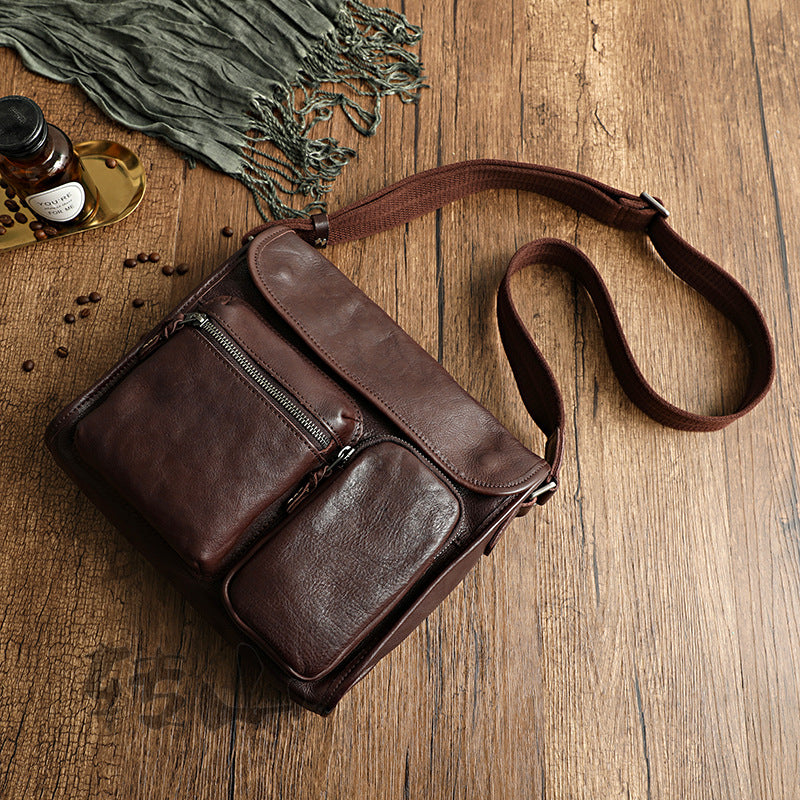 Vintage Vege Tanned Leather Motorcycle Bag for Men 32056-Handbags-Coffee-Free Shipping Leatheretro