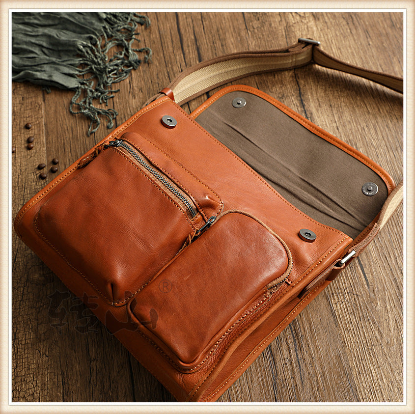 Vintage Vege Tanned Leather Motorcycle Bag for Men 32056-Handbags-Black-Free Shipping Leatheretro