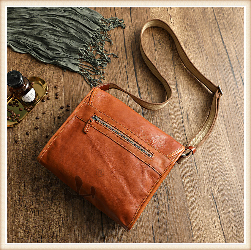 Vintage Vege Tanned Leather Motorcycle Bag for Men 32056-Handbags-Black-Free Shipping Leatheretro