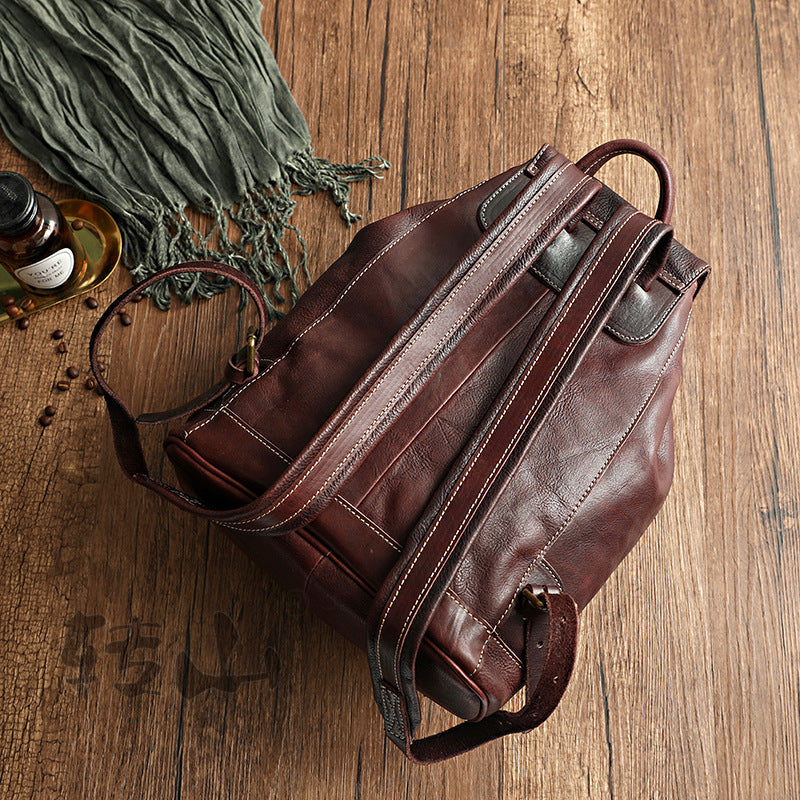 Handmade Veg Tanned Leather Backpack For Women 4301-Leather Backpack-Black-Free Shipping Leatheretro