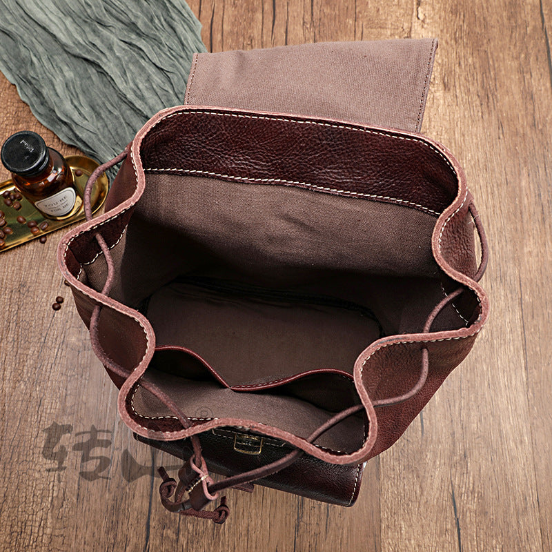 Handmade Veg Tanned Leather Backpack For Women 4301-Leather Backpack-Black-Free Shipping Leatheretro