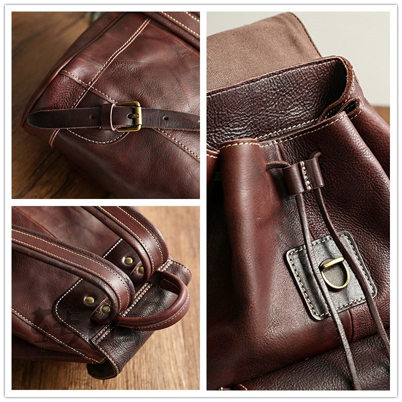 Handmade Veg Tanned Leather Backpack For Women 4301-Leather Backpack-Black-Free Shipping Leatheretro