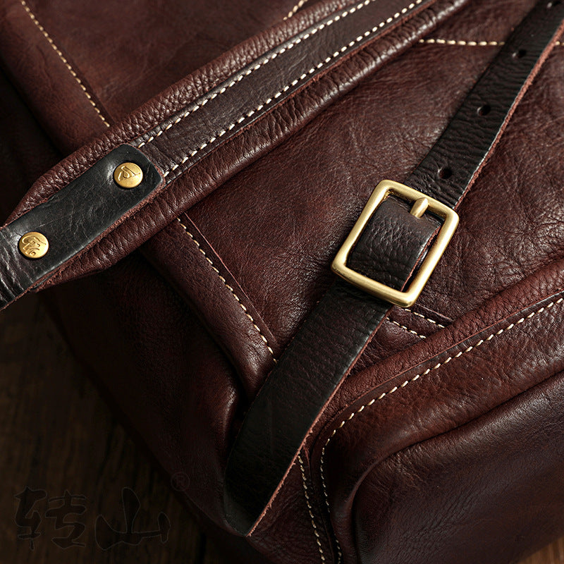 Vintage Large Storage Vege Tanned Leather Backpack 43080-Backpacks-Black-Free Shipping Leatheretro