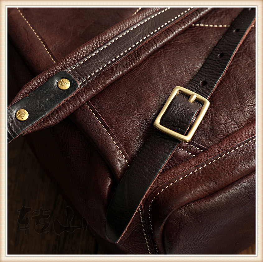 Vintage Large Storage Vege Tanned Leather Backpack 43080-Backpacks-Black-Free Shipping Leatheretro