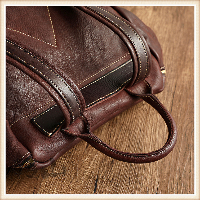 Vintage Large Storage Vege Tanned Leather Backpack 43080-Backpacks-Black-Free Shipping Leatheretro