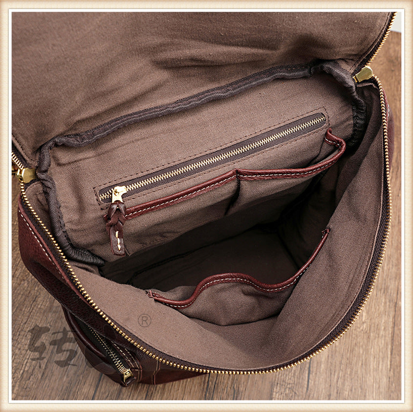 Vintage Large Storage Vege Tanned Leather Backpack 43080-Backpacks-Black-Free Shipping Leatheretro