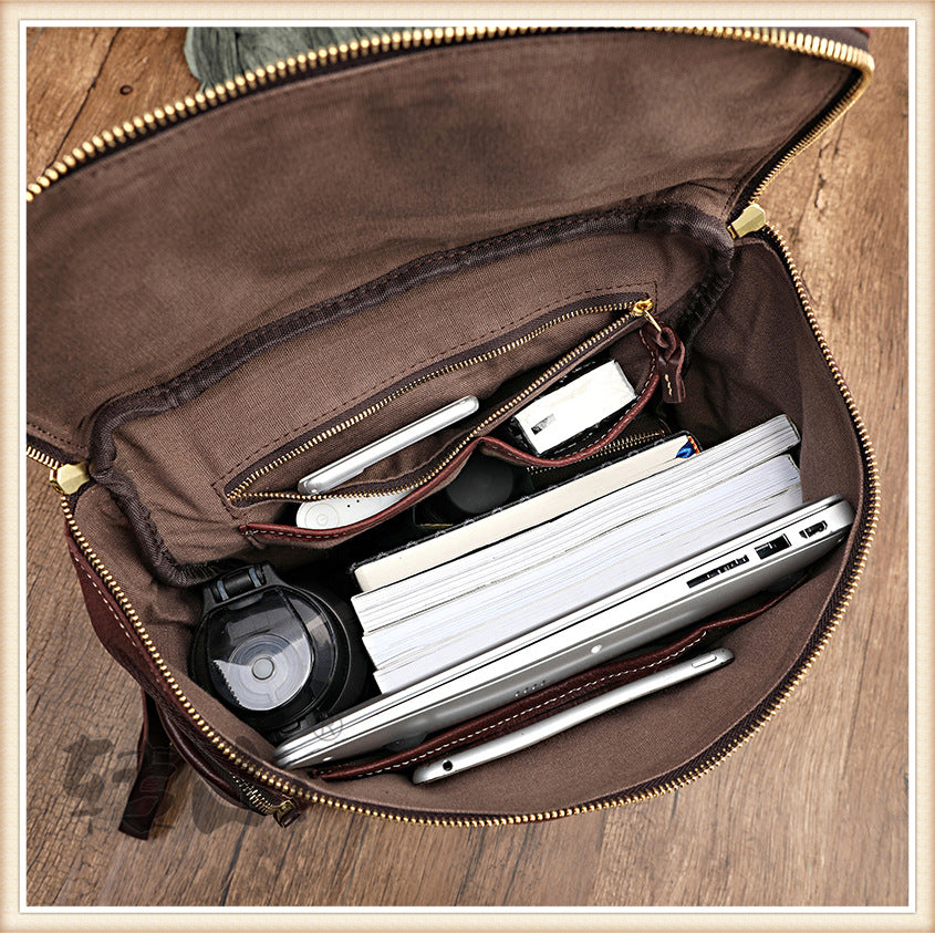 Vintage Large Storage Vege Tanned Leather Backpack 43080-Backpacks-Black-Free Shipping Leatheretro