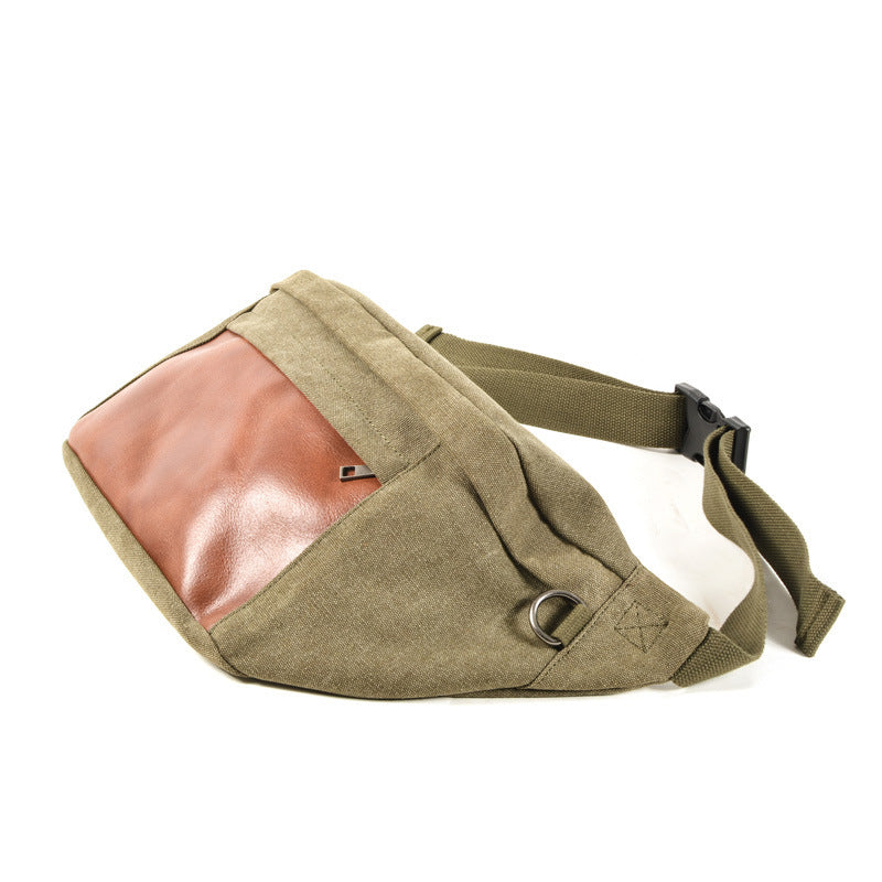 Vintage Leather Canvas Chest Bag for Men-Handbags-Khaki-Free Shipping Leatheretro