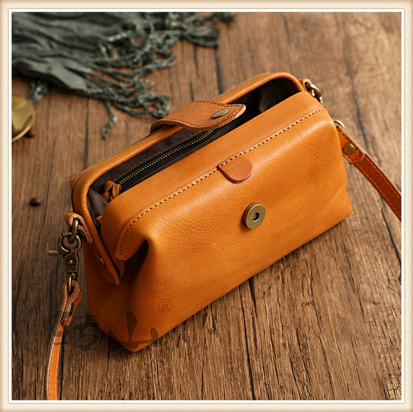 Women Cowhide Leather Small Handbag 1022-Leather Bags for Women-Yellow-Free Shipping Leatheretro