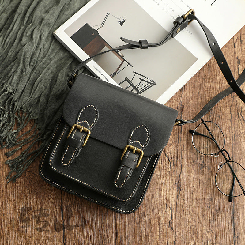 Genuine Vege Tanned Leather Shoulder Bag for Women 21021-Handbags-Black-Free Shipping Leatheretro