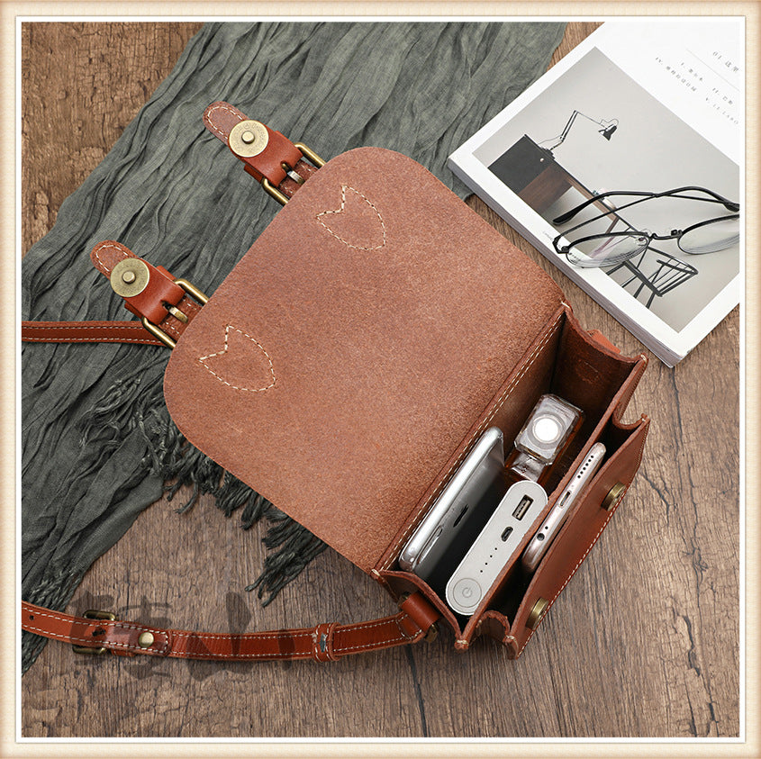 Genuine Vege Tanned Leather Shoulder Bag for Women 21021-Handbags-Black-Free Shipping Leatheretro