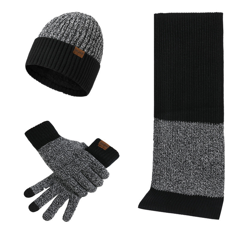 Winter Men's Warm Hats+Gloves+Scarf Sets-Hats-Black-Free Shipping Leatheretro