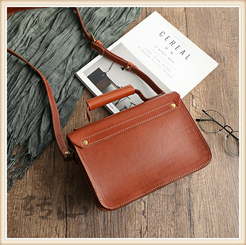 Handmade Vegetable Tanned Cambridge Leather Satchel 2025-Leather Women Bags-Red-Free Shipping Leatheretro