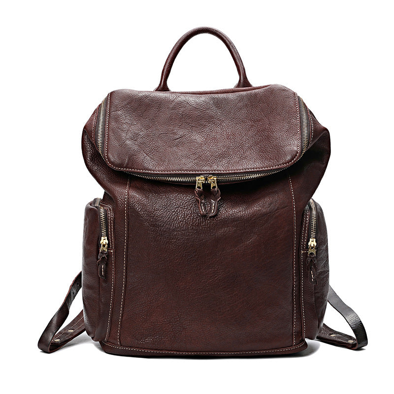 Vintage Large Storage Vege Tanned Leather Backpack 43080-Backpacks-Black-Free Shipping Leatheretro