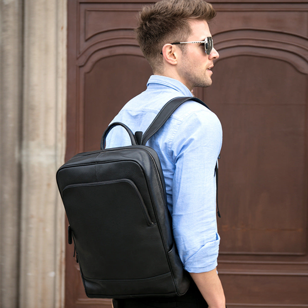 Genuine Cowhide Leather Business Backpack for Men 8110-Leather Backpack-Black-Free Shipping Leatheretro