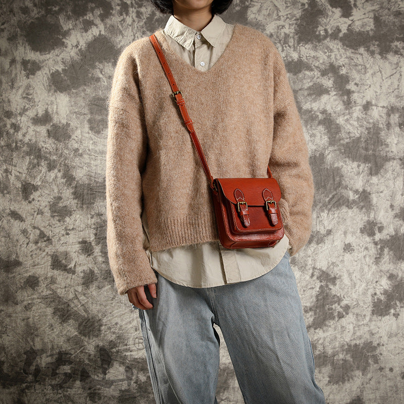 Genuine Vege Tanned Leather Shoulder Bag for Women 21021-Handbags-Black-Free Shipping Leatheretro