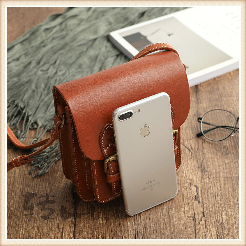 Genuine Vege Tanned Leather Shoulder Bag for Women 21021-Handbags-Black-Free Shipping Leatheretro