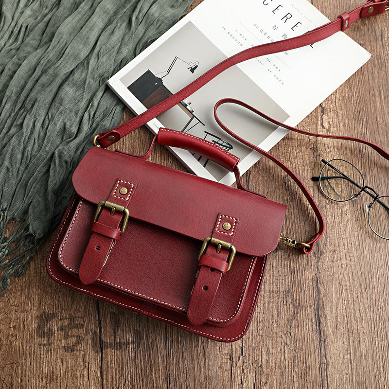 Handmade Vegetable Tanned Cambridge Leather Satchel 2025-Leather Women Bags-Red-Free Shipping Leatheretro