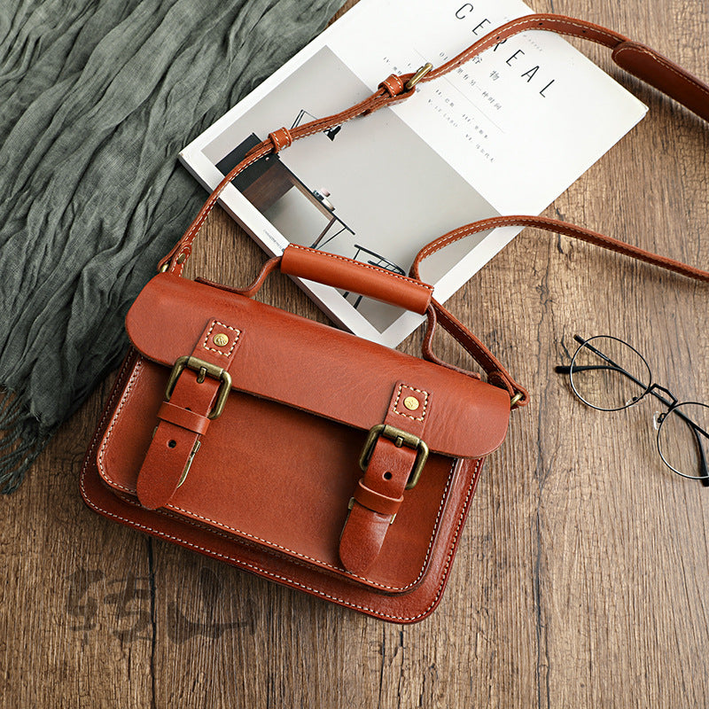 Handmade Vegetable Tanned Cambridge Leather Satchel 2025-Leather Women Bags-Red-Free Shipping Leatheretro
