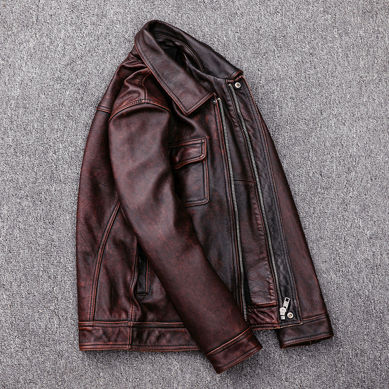 Vintage Motorcycle Cowhide Leather Jackets for Men-Coats & Jackets-Gray-S-Free Shipping Leatheretro