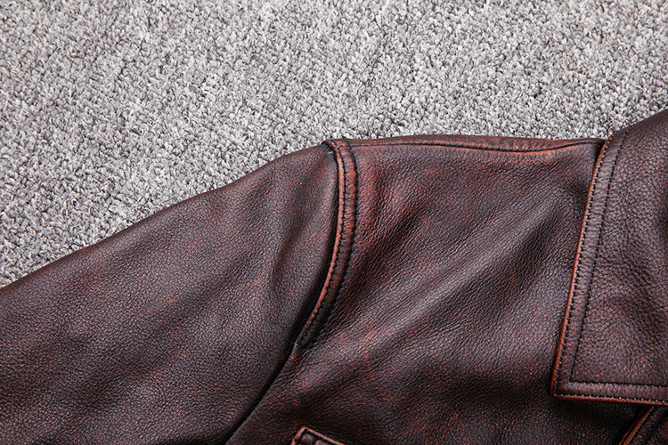 Vintage Motorcycle Cowhide Leather Jackets for Men-Coats & Jackets-Gray-S-Free Shipping Leatheretro