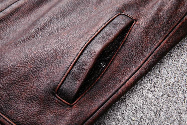 Vintage Motorcycle Cowhide Leather Jackets for Men-Coats & Jackets-Gray-S-Free Shipping Leatheretro