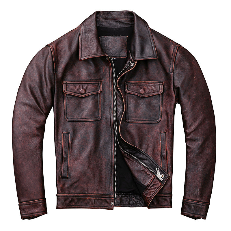 Vintage Motorcycle Cowhide Leather Jackets for Men-Coats & Jackets-Gray-S-Free Shipping Leatheretro