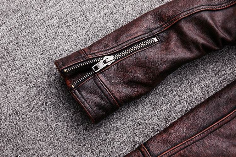 Vintage Motorcycle Cowhide Leather Jackets for Men-Coats & Jackets-Gray-S-Free Shipping Leatheretro