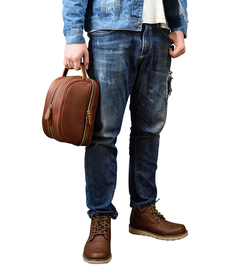 Vintage Leather Toiletry Bag for Men&Women 9566-Leatehr Wash Bag-Red Brown-Free Shipping Leatheretro