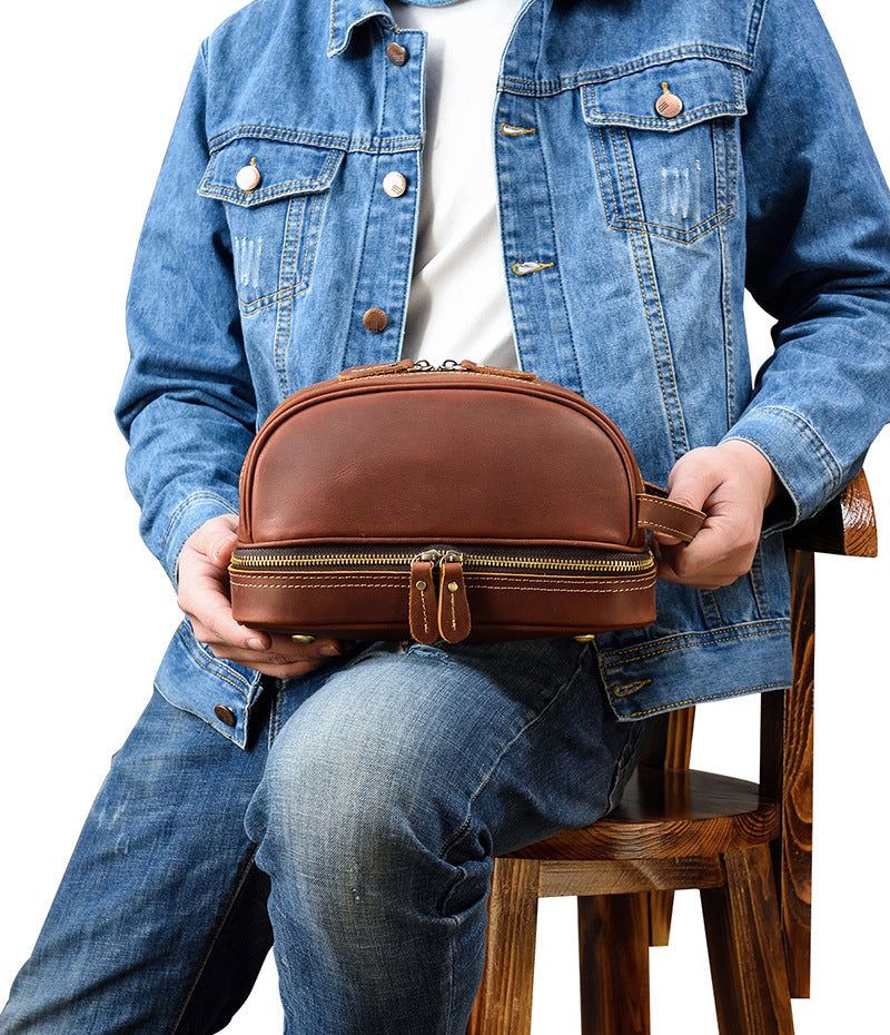 Vintage Leather Toiletry Bag for Men&Women 9566-Leatehr Wash Bag-Red Brown-Free Shipping Leatheretro