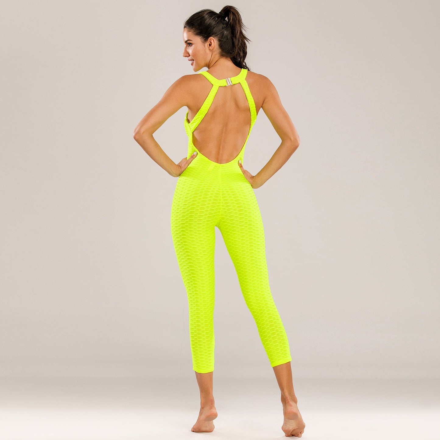 Sexy Elastic Exercising Yoga Jumpsuits for Women-Activewear-Yellow-S-Free Shipping Leatheretro
