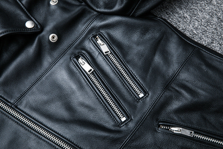 Designed Motorcycle Cowhide Leather Jackets for Men-Coats & Jackets-Black-S-Free Shipping Leatheretro
