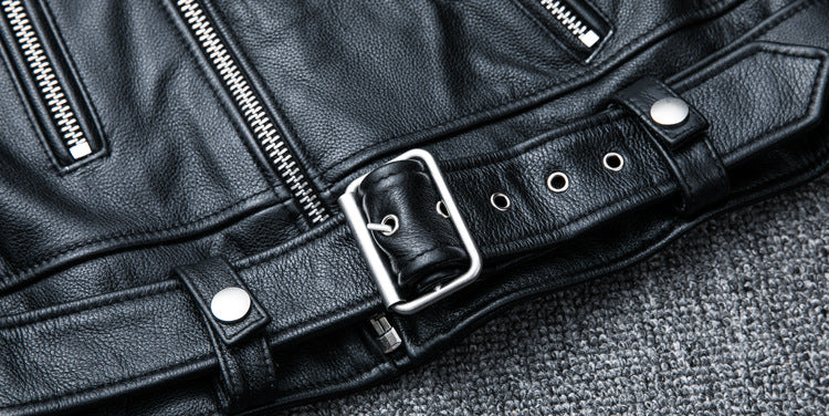 Designed Motorcycle Cowhide Leather Jackets for Men-Coats & Jackets-Black-S-Free Shipping Leatheretro