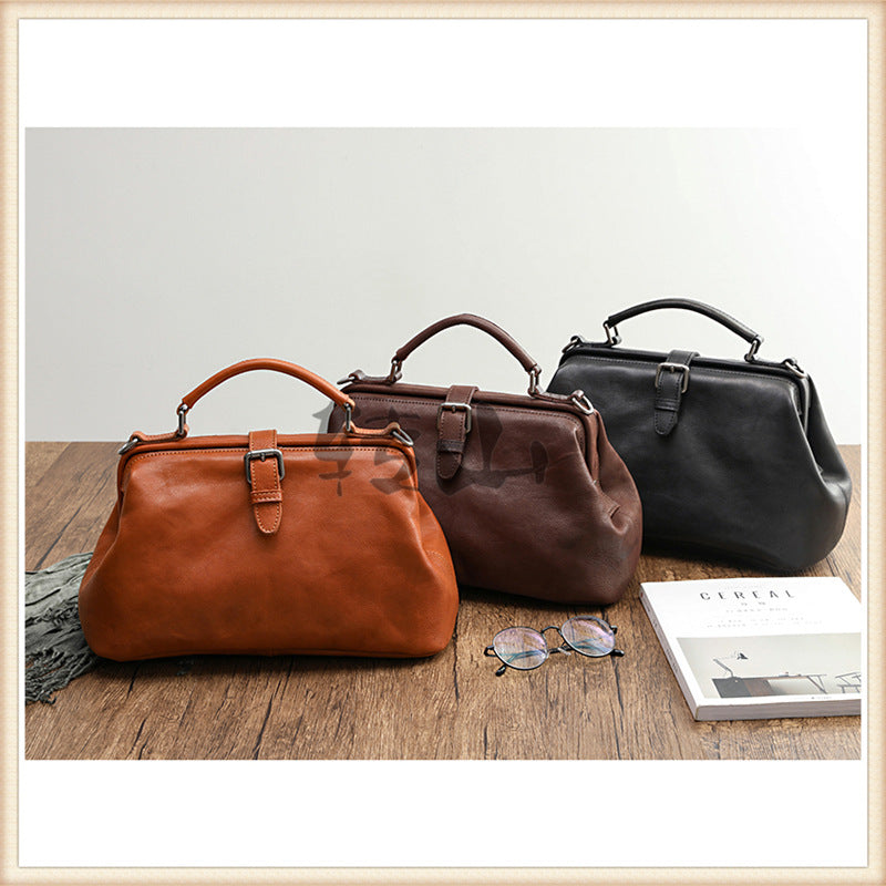 Handmade Vege Tanned Leather Tote Bags for Women 2051-Leather Handbags for Women-Black-Free Shipping Leatheretro